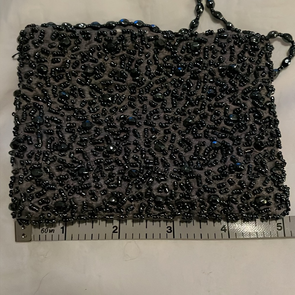 Pierre Urbach vintage grey beaded handbag with long beaded strap
